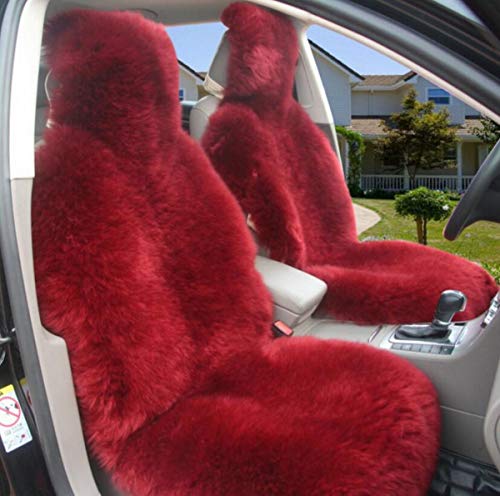 Winter Warm Authentic Australia Sheepskin Car Seat Cover Luxury Long Wool Front Seat Cover Fits Most Car, Truck, SUV, or Van (Wine red) - color: Wine red