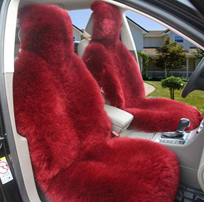 Winter Warm Authentic Australia Sheepskin Car Seat Cover Luxury Long Wool Front Seat Cover Fits Most Car, Truck, SUV, or Van (Wine red) - color: Wine red