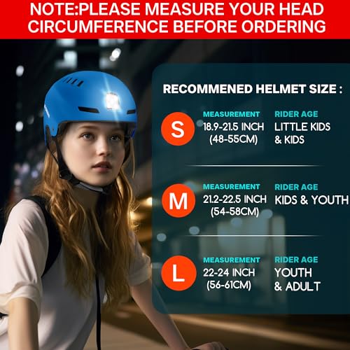 DKONI Bike Helmet with LED Lights Bicycle Helmets Commuter Cycling Helmet USB Rechargeable Front & Back LED Light Helmet for Adult Men Women - color: Blue, size: Large: 22-24 inch (56-61cm)