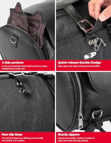 KEMIMOTO Motorcycle Tail Bag, PU Leather Motorcycle Rear Seat Bag, Waterproof Waxed Drawstring Canvas 18-22L Expandable Motorbike Luggage Storage for Sportster Softail Dyna V-star Shadow