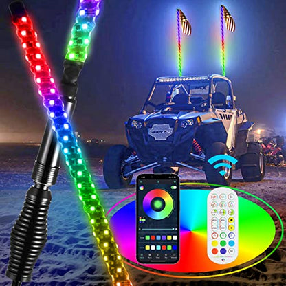 Ehaho 2 Pack 5FT Whip Lights with Spring Base,LED Whip Light with App & Remote Control, Spiral RGB Chasing Lighted Whips with Rocker Switch, Music Whip Light for UTV ATV Polaris RZR Can-Am SXS Truck - size: 5FT / (Pack of 2)