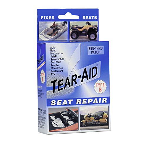 Tear-Aid Vinyl Seat Repair Kit, Type B Clear Patch for Vinyl and Vinyl-Coated Materials, Works On Cars, Motorcycles, Jetski, Boats & More, Blue Box - color: Seat Repair (Pack of 1)