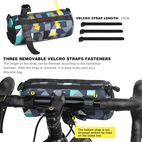 Rhinowalk Bike Handlebar Bag, Bicycle Front Bag Shoulder Bag Storage Bag with Shoulder Strap for Road Mountain Bike Cycling Travel - color: Camouflage Blue