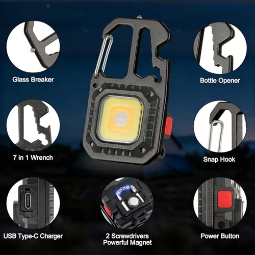MAKDAK Cob Keychain Work Light - 4PC EDC Keychain Flashlight Rechargeable, Super Bright Flashlight for Car Repair, Emergency(Black) - color: Black*4PC