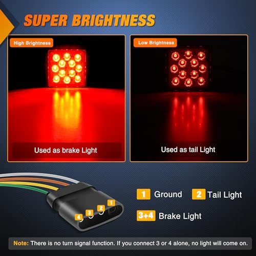 Nilight LED Brake Light Trailer Hitch Cover Square Red Lens Vehicle Tow Hitch Driving Brake Lamp 12 LEDs Brake Tail Lights with 2" Receiver for Towing Truck RV and SUV - color: LED Brake Trailer Light 1PCS
