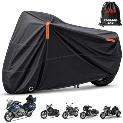 Motorcycle Cover Waterproof Outdoor Heavy Duty All-Weather UV Protection with Reflective Strips & Lock Holes,Storage Bag,Sport,Fits Most Cruiser,Touring,Street,Dirt Bike (Length up to 108") - size: 108"(4XL)