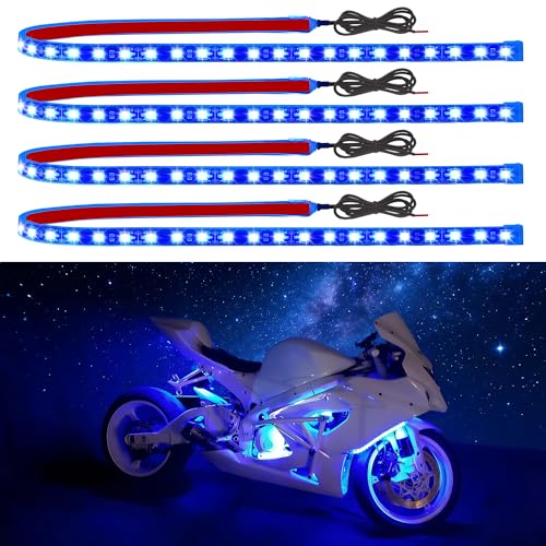 4 Pcs 24inch Led Light Strip IP68 Waterproof Flexible Led Lights 12V for Car Interior Exterior Motorcycle Boat Golf Cart Decoration - Blue - color: blue, size: 24inch