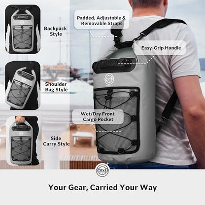 STOVER 5/10/25/30/40/55L Waterproof Dry Bag- Roll-Top Backpack w/Phone Case- Kayaking, Hiking, Camping, Boating- Men/Women - color: 30l Grey (With Phone Case), size: 30L