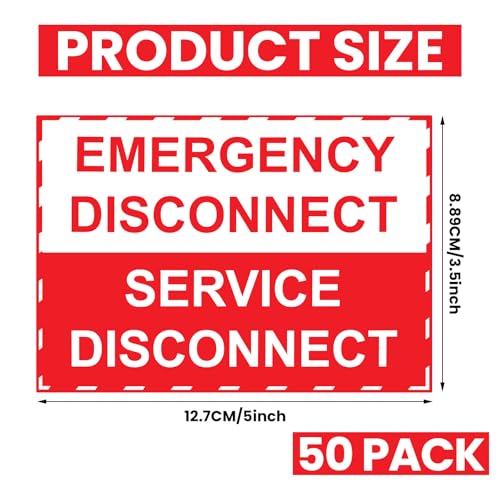 LEIFIDE 50 Pack NEC Compliant Emergency Disconnect Sticker 5"x 3.5" Emergency Disconnect Service Warning Sticker Shut Off Sign UV-Resistant Electric Panel Labels Vinyl Waterproof for Indoor Outdoor