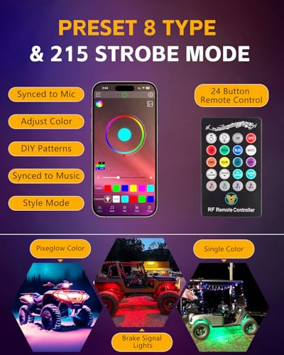 8 PCS RGB LED Rock Lights Kit, 27LED Wide Angle Wheel Well Light with Remote & App Dual Control, Multi Modes Underglow Neon Pod for Offroad Truck ATV UTV SUV