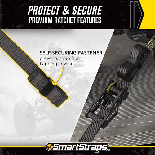 WINSTON PROD The 14 ft. Yellow Tactical Ratchet Tie Down Straps with 1,667 lb. Safe Work Load with a 5000lb Break Strength- 2 Pack for Hauling Large Equipment, Larger Tractors, Vehicles.