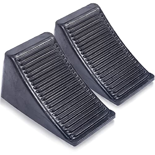 Fasmov 2 Pack Solid Rubber Heavy Duty Wheel Chock, Premium Chock for Car, Travel Trailers, RV, Truck, and ATV - size: 2 Pack