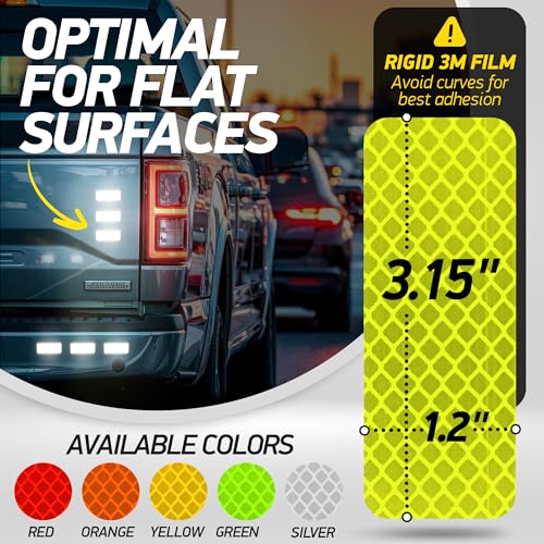 Reflective Safety Tape Stickers | 3M Diamond Grade | Yellow-Green | 1.2″ x 3.15″ | 20-Pack | Safety Warning Tape for Helmets, Cars, Mailboxes & More - color: Fluorescent Yellow-Green