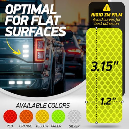 Reflective Safety Tape Stickers | 3M Diamond Grade | Yellow-Green | 1.2″ x 3.15″ | 20-Pack | Safety Warning Tape for Helmets, Cars, Mailboxes & More - color: Fluorescent Yellow-Green