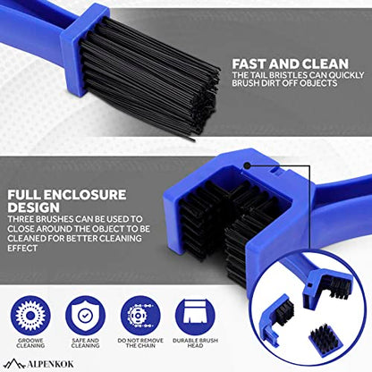 Motorcycle Chain Brush – O-Ring Safe, 3-Sided PP Chain Cleaning Brush, Reinforced PP Handle, Dual-Sided Sprocket & Drivetrain Tool, No Removal Needed – Dirt Bike, MTB, Road Bike, Cruiser, ATV - style: Motorcycle Chain Cleaner Brush