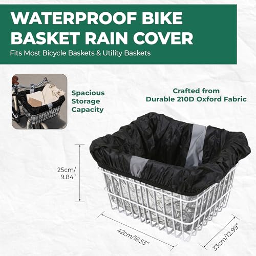 Waterproof Bike Basket Liner, Bikes Rain Cover with Reflective Strip Fits Most Bicycle Front Baskets, Black 210D Oxford Cloth, Electric Motorcycle Inner Lining Cover, Outdoor Backpack Protective Bag