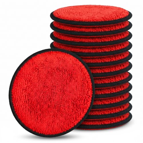12 Pack 5 Inch Car Wax Applicator Pads, Microfiber and Foam Reusable Pads for Buffing, Detailing and Fine Polishing, for Car Cleaning, Waxing and Care(Red) - color: Red, size: 12pcs