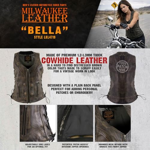 Milwaukee Leather Women's Classic Biker Vest - Premium Leather, Zipper Front, Concealed Carry, Rider Fit Design - color: Lkl4719-blk/Beige, size: Small