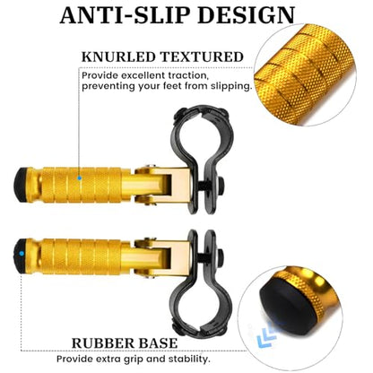 XINGWU M8 Motorcycle Foot Pegs 90 Degree Foldable Footpegs CNC Anti-Skid Footrest Universal for Yamaha Honda Suzuki Aprilia Electric Car Motorbike Mini Bike Dirt Pit Bike Passenger Pedal (Gold) - color: Gold