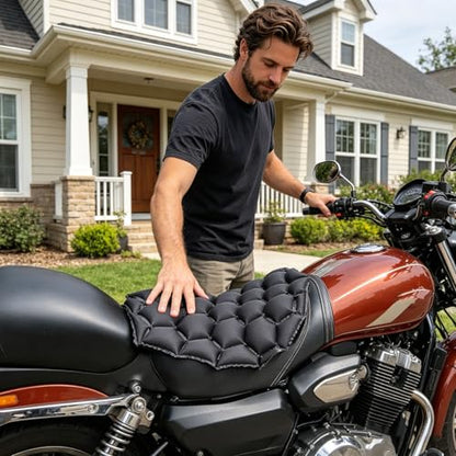 100% Gel Rider Cushion for Motorcycle, Seat Cushion, Universal Non-Slip Grip Ergonomic Motorcycle Seat Pad, 3D-Honeycomb Structure TPE Shock Absorption Breathable Seat Pad for Long Rides (# A)