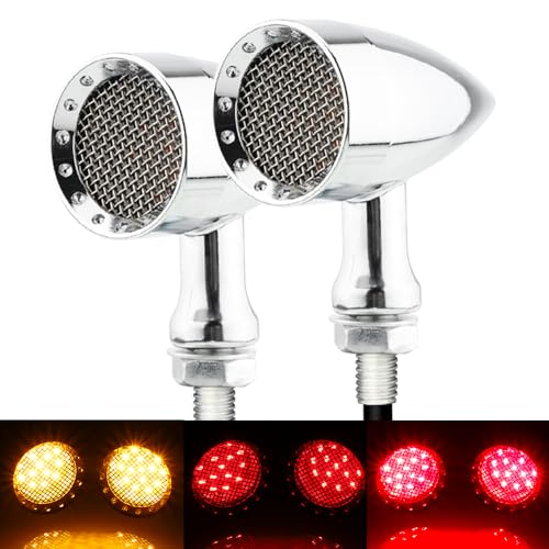 TSUNG 2PCS Motorcycle Rear Turn Signals LED Bullet Blinkers Tail Light Small Universal for Cruiser Chopper Bobber Cafe Racer Street Bike (SMD-Chrome-Red&Amber) - color: SMD-Chrome-Red&Amber
