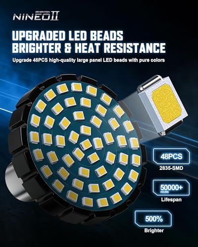 NINEO Motorcycle 1157 LED Turn Signals, White + Amber Bright Blinkers, As Original 2" Bullet Style Models, Front and Daytime Running Lights, Compatible for Most Family Motorcycle, Pack of 2 - size: 1157 48white + 48amber