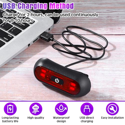 Tujoe 2 Set Motorcycle Bike LED Red Rear Helmet Light Rechargeable Bicycle Safety Warning Helmet Tail Lights with USB Chargeable Cable, Safety Warning Night Lamp for Night Riding - style: 3 Lighting Modes