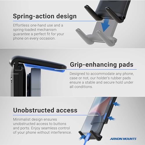 ARKON Mounts - Car Phone Holder | Secure Grip | Heavy Duty | Drill Base Car Phone Mount | Spring-loaded holder expands up to 7.25 inches | For iPhone, Samsung, Google, Nokia, and other Smartphones
