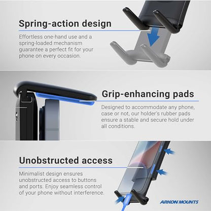 ARKON Mounts - Car Phone Holder | Secure Grip | Heavy Duty | Drill Base Car Phone Mount | Spring-loaded holder expands up to 7.25 inches | For iPhone, Samsung, Google, Nokia, and other Smartphones