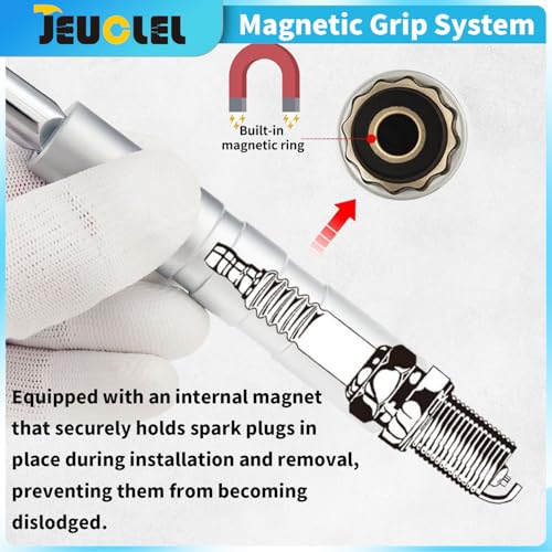 5PCS Magnetic Swivel Spark Plug Socket Set, 14mm Thin Wall Socket, 9/16" 6-inch Extension Socket, 5/8" Sockets with 4, 6, and 10 inch Extensions, Heavy Duty Retaining Ring, Cr-V Steel Made