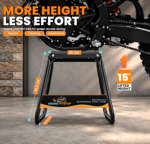 GRAND PITSTOP Heavy Duty Motorcycle Stand - Universal Dirt Bike Maintenance Stand, Powder Coated Steel, Non-Slip Off-Road MX Stand (Black)