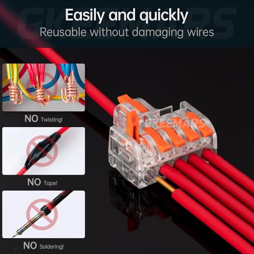 26Pcs Lever Wire connevtors,Compact Wire Splicing Connectors Kit 2, 3 and 5 Circuit Quick Connect Terminals 24-12 AWG (Clear) - color: Clear