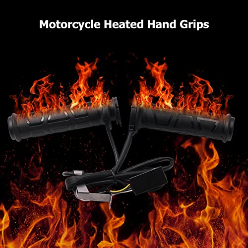 Diydeg Heated Grips for Motorcycle & ATV, 12V Universal 7/8in 22mm, 4 Gear Temperature Control, Electric Hot Heated Warm Hand Grips