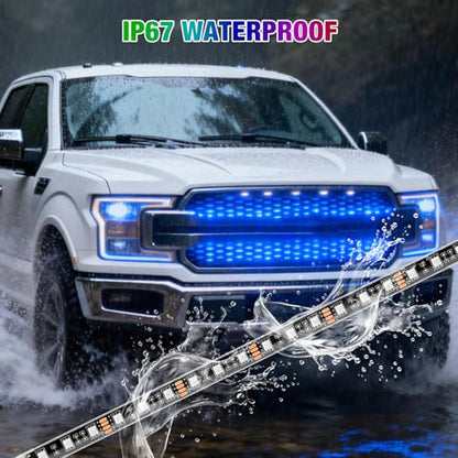 Nilight 4Pcs 12inch LED Grille Lights 72 LEDs RGB Multi Color Exterior Lighting Kit with Sound Active Function and Wireless Remote Control for Cars Van SUV Truck - color: 4Pcs 12Inch Grille Light w/Remote
