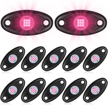 Macarrie 12 Pods Rock LED Lights Waterproof Neon Underglow Trail Rig Lamp Lighting for Car SUV Pickup Truck Motorcycle Boat ATV Utv RZR Rv Offroad Trailer Fender Under Body Golf(Pink) - color: Pink