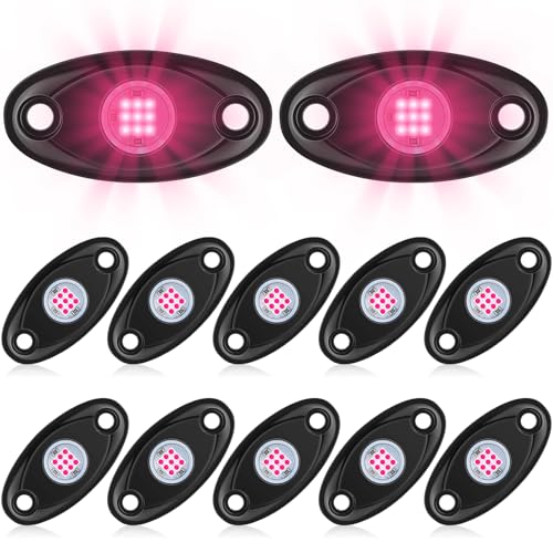 Macarrie 12 Pods Rock LED Lights Waterproof Neon Underglow Trail Rig Lamp Lighting for Car SUV Pickup Truck Motorcycle Boat ATV Utv RZR Rv Offroad Trailer Fender Under Body Golf(Pink) - color: Pink