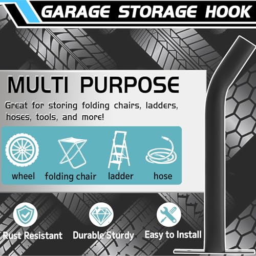 4 Pcs Tire Wall Hooks, Heavy Duty Garage Storage System, Strength Steel Tyre Rack for Car, SUV, Motorcycle Tires, Ladders & Chairs (12.2Inch) - size: 12inch(‌⌀=1.2"), 4pcs