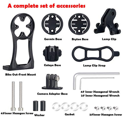 Farbetter Bike Out Front Mount for Garmin Edge, CATEYE, Bryton, Compatible with GoPro Camera, Bike Lights, All Garmin Series 25 130 200 500 510 520 800 810 820 1000 1030 GPS Computer