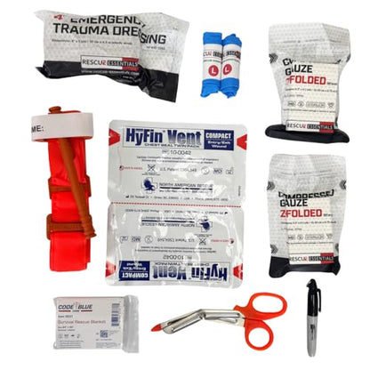 Rescue Essentials Stop the Bleed Intermediate IFAK Trauma Kit – Red Nylon Pouch, Compact 6.5"" Emergency Bleeding Control Kit for First Aid, Outdoor, Tactical & Public Access Use, 1 Count