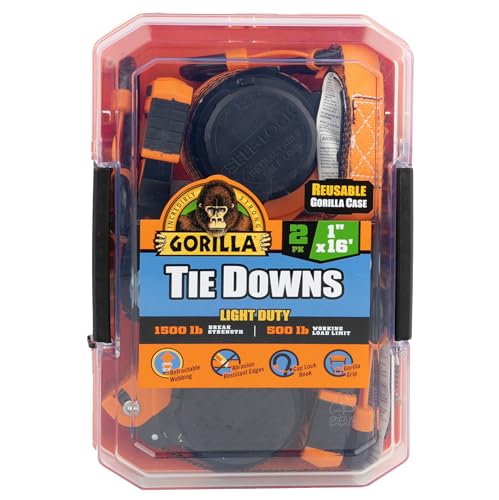 Gorilla Ratchet Tie Down Straps (2Pack) 1in x 16ft 1500lb Break Strength, Self-Locking Retractable, Heavy-Duty Orange Webbing, Gorilla-Grip Handles, Cap Locks, E-Coated Ratchets, Vinyl Hooks for Cargo - style: 1in x 16ft - 1,500lb Break (Pack of 2)