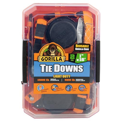 Gorilla Ratchet Tie Down Straps (2Pack) 1in x 16ft 1500lb Break Strength, Self-Locking Retractable, Heavy-Duty Orange Webbing, Gorilla-Grip Handles, Cap Locks, E-Coated Ratchets, Vinyl Hooks for Cargo - style: 1in x 16ft - 1,500lb Break (Pack of 2)