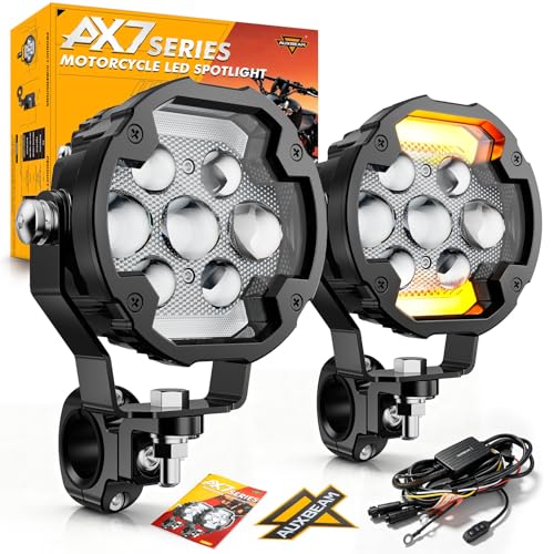 Auxbeam 4 Inch Motorcycle Driving Lights Fog Light, AX7 Series Auxiliary Light 7 Modes with Amber Breathing DRL, Dual Color LED Light Pods Off-road Work Lights for Motorcycle ATV UTV SUV Pickup