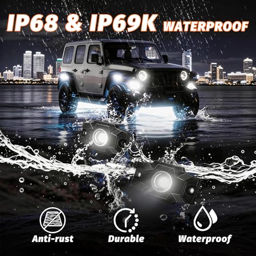 LED Rock Lights Trail Rig Lamp Rocklights 6500K Pure White LED Neon Underglow Lights IP68 Waterproof 9-24V for Off Road Truck Golf Carts ATV UTV SUV SXS RV Motorcycle Boat (2 Pods) - color: 2 Pods