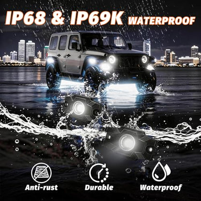 LED Rock Lights Trail Rig Lamp Rocklights 6500K Pure White LED Neon Underglow Lights IP68 Waterproof 9-24V for Off Road Truck Golf Carts ATV UTV SUV SXS RV Motorcycle Boat (2 Pods) - color: 2 Pods