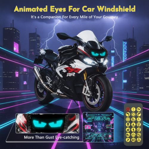 Devil Eyes Light for Motorcycle Windshield, 7''x3'' Flexible Animated LED Eyes, Bluetooth APP & Remote Control Custom Text Pattern Dynamic LED Sign for Car Taxi Sedan SUV