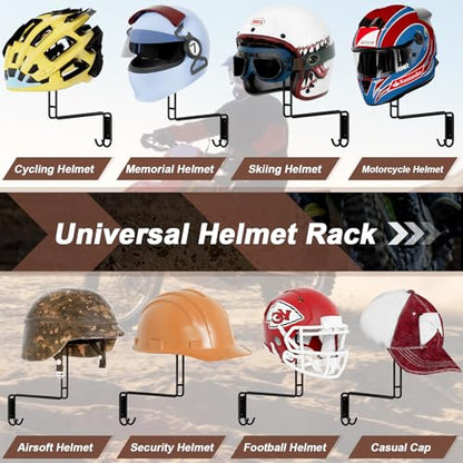 Helmet Holder Wall Mount, Motorcycle Helmet Rack with 2 Hooks - Hanger for Bike Coats, Caps, Sports Gear - color: Black 1 Pcs
