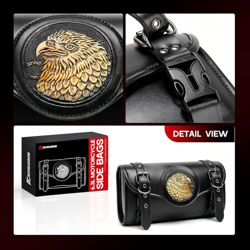6.32L Motorcycle Side Bags with Eagle Embroidery PU Leather Saddlebag, Universal Waterproof Black Motorcycle Storage Pouch for Most Motorcycles - style: Eagle Embroidered Bag