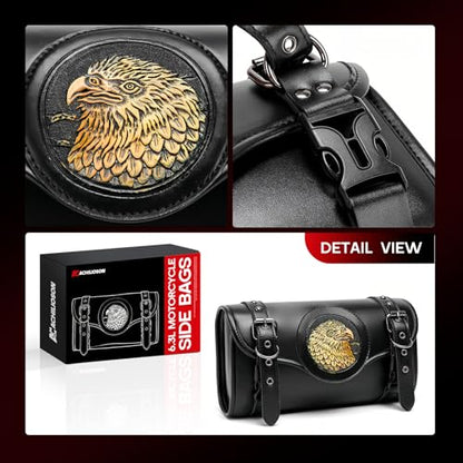 6.32L Motorcycle Side Bags with Eagle Embroidery PU Leather Saddlebag, Universal Waterproof Black Motorcycle Storage Pouch for Most Motorcycles - style: Eagle Embroidered Bag