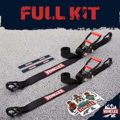 Vehiclex Car Tie Downs with Double J-Hooks - Heavy Duty 2PK, 2" x 8ft Car Hauling Straps for Trailers, 11,000 lb Breaking Strength - style: Ratchet Straps 2PK