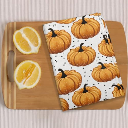 Pumpkin Autumn Kitchen Towels Set of 2 Polka Dots Dish Towels Bar Absorbent Cleaning Tea Towel for Home Dining Restaurants - color: Pumpkin Autumn Polka Dots